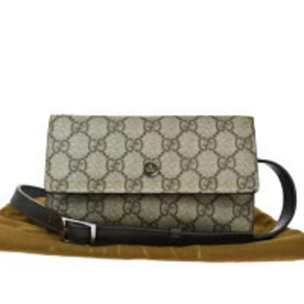 Gucci Waist Pouch Clutch Bag GG Brown Leather